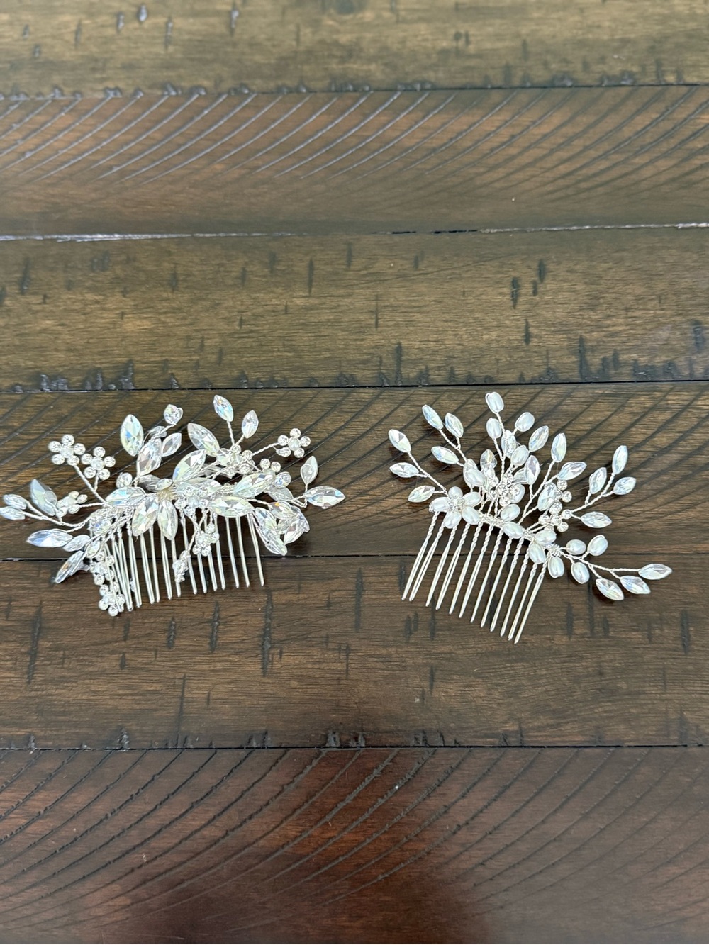 Bridal Silver Crystal Leaf Hair Combs (Pair)